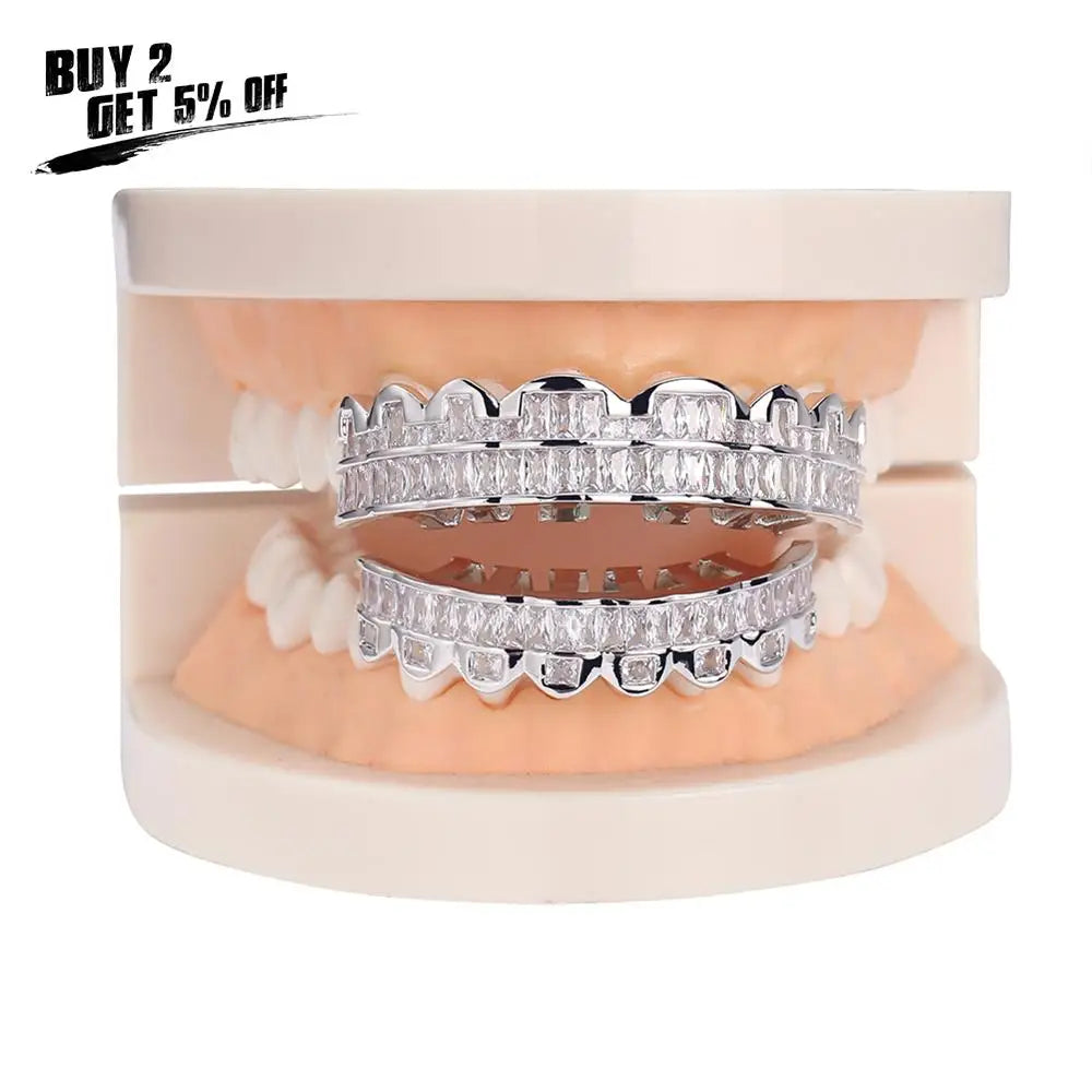 AAA Cubic Zircon Grillz — 14K Gold Plated Top & Bottom Set