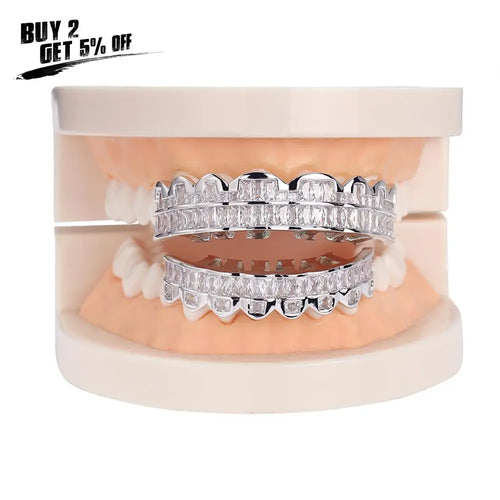 AAA Cubic Zircon Grillz — 14K Gold Plated Top & Bottom Set