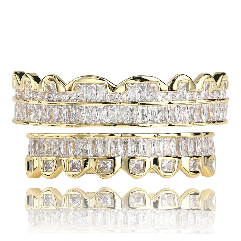 AAA Cubic Zircon Grillz — 14K Gold Plated Top & Bottom Set