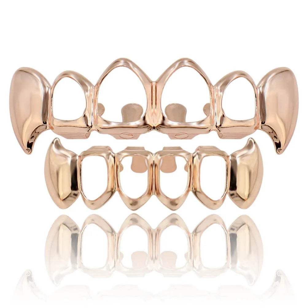 14K Gold Plated Vampire Grillz — Hip-Hop Top & Bottom Set