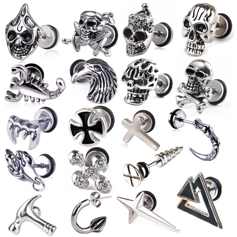 Skull Cross Screw Stud Earrings