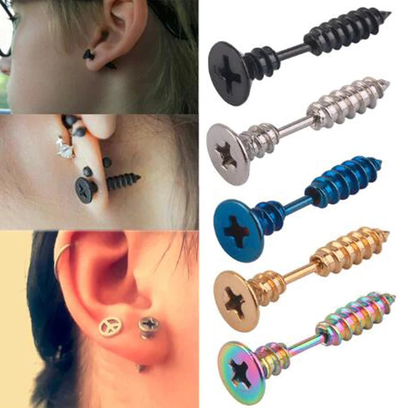Skull Cross Screw Stud Earrings