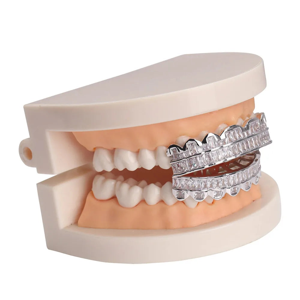 AAA Cubic Zircon Grillz — 14K Gold Plated Top & Bottom Set