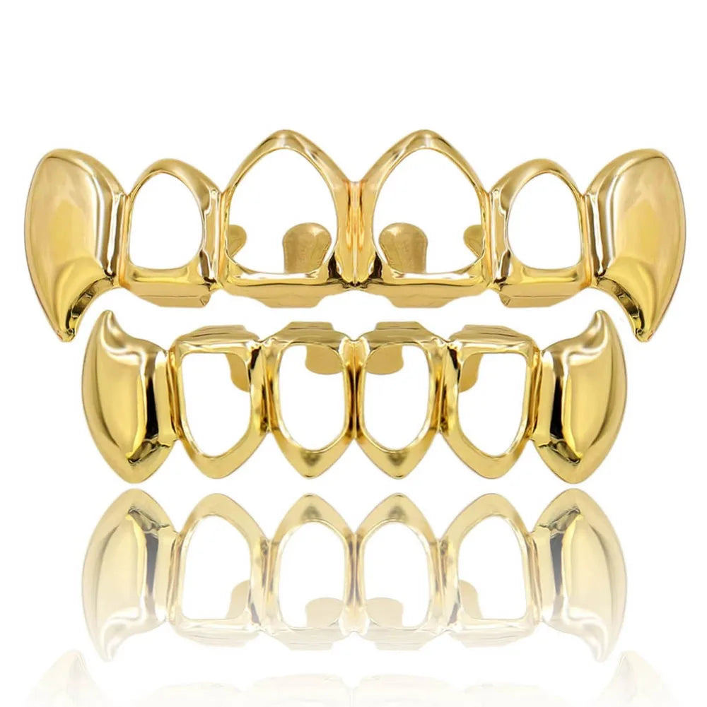 14K Gold Plated Vampire Grillz — Hip-Hop Top & Bottom Set