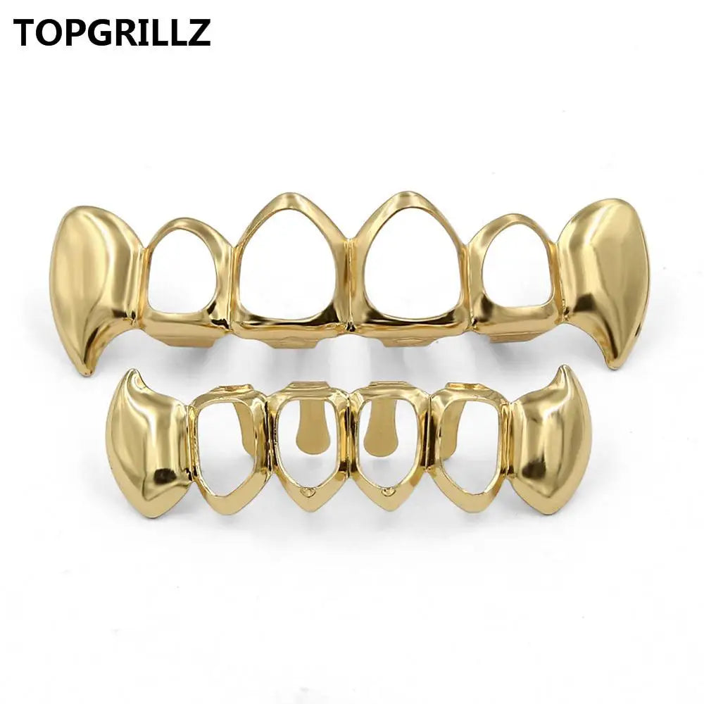 14K Gold Plated Vampire Grillz — Hip-Hop Top & Bottom Set