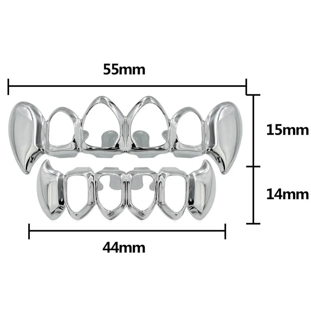 14K Gold Plated Vampire Grillz — Hip-Hop Top & Bottom Set