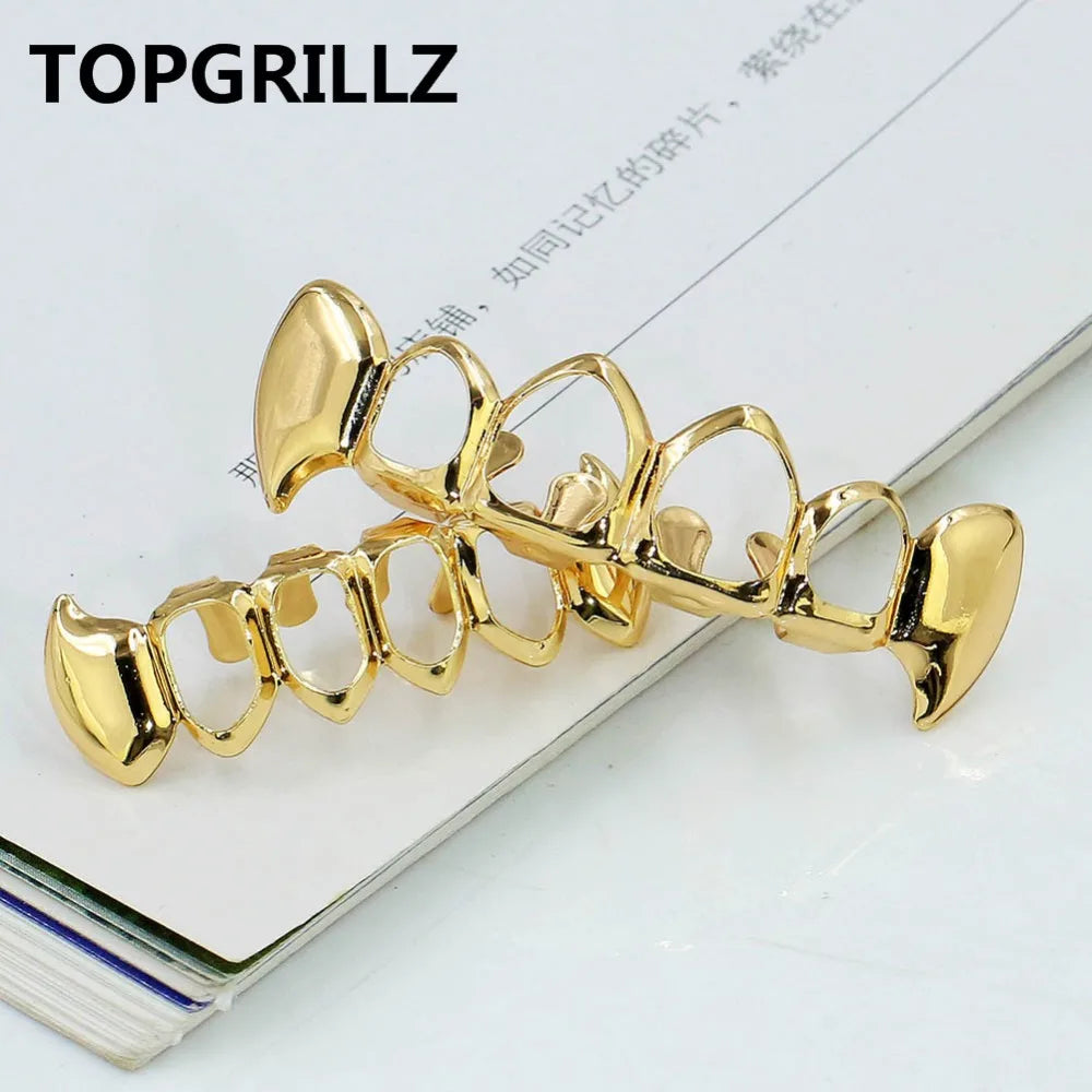 14K Gold Plated Vampire Grillz — Hip-Hop Top & Bottom Set