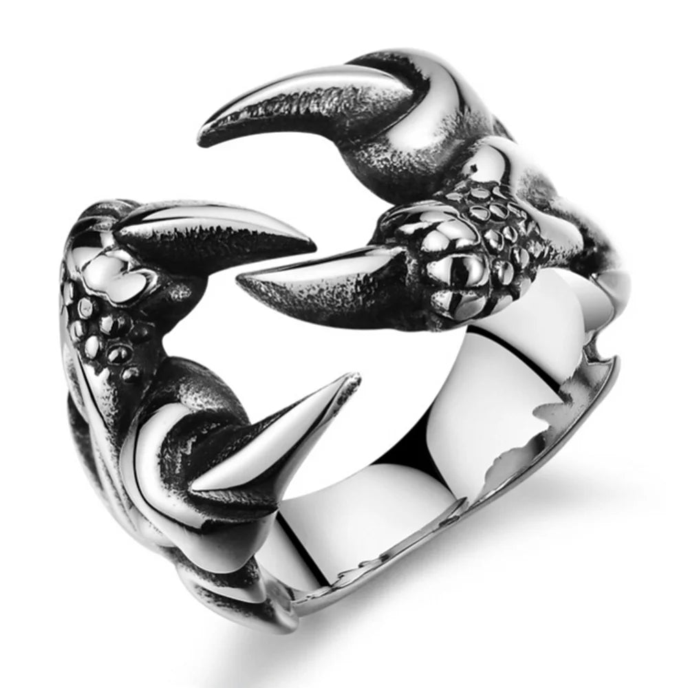Dragon Claw Heart Ring — Stainless Steel Punk Chrome