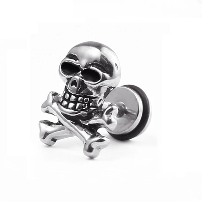 Skull Cross Screw Stud Earrings