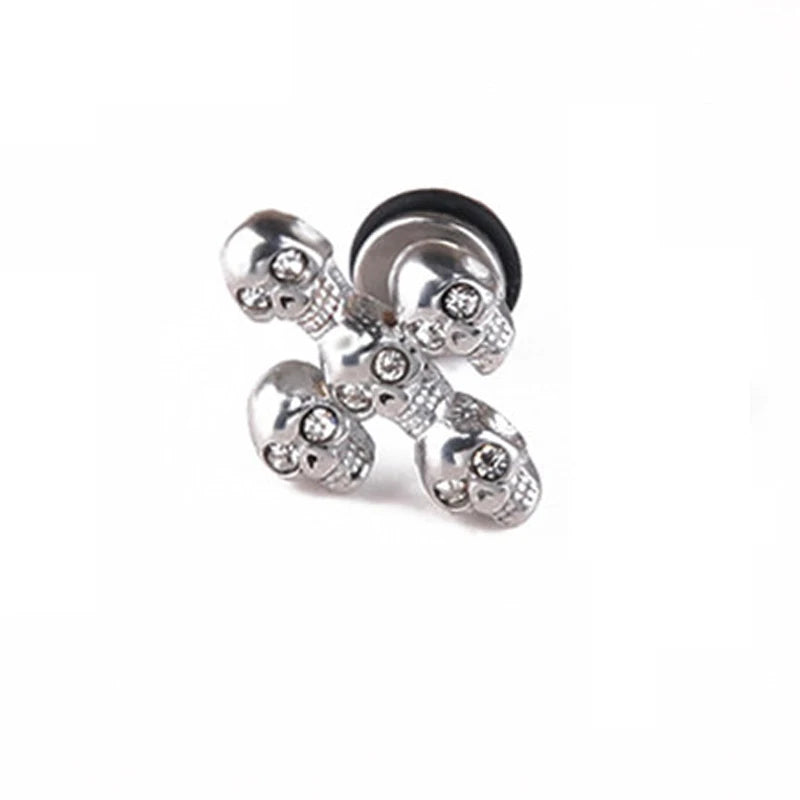 Skull Cross Screw Stud Earrings