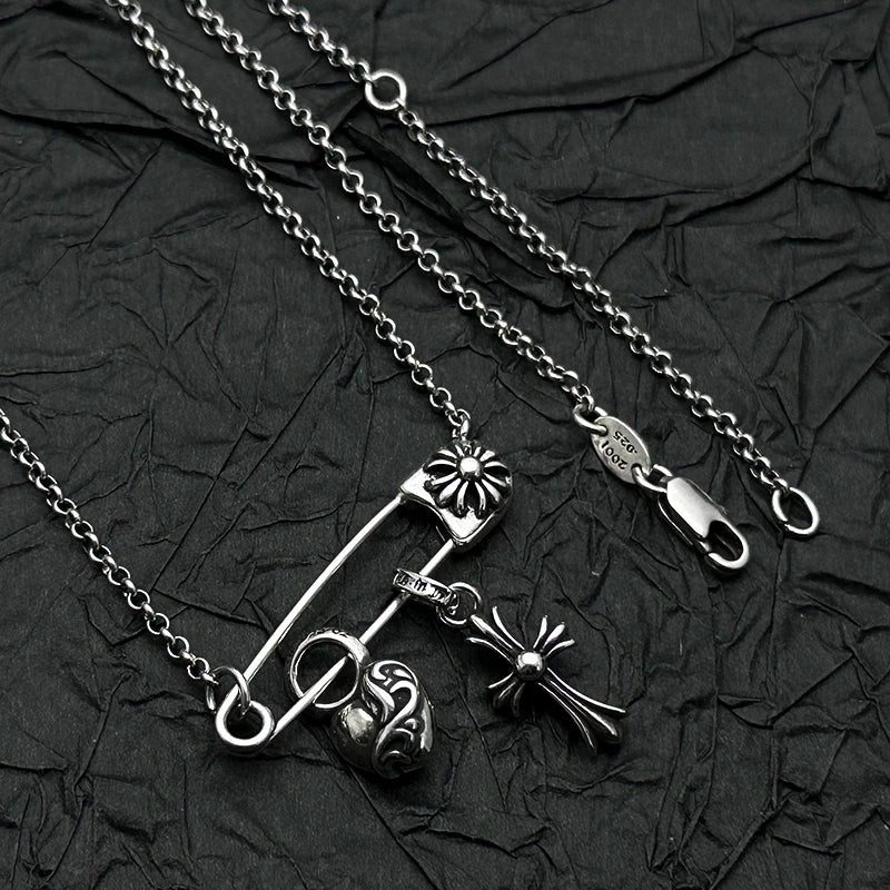 Heart Cross Pin Pendant Necklace