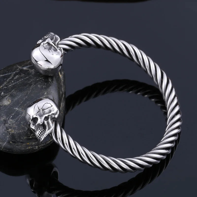 Double Skull Bangle Bracelet