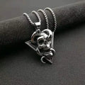 Geometric Serpent Skull Pendant Necklace — Vintage Silver
