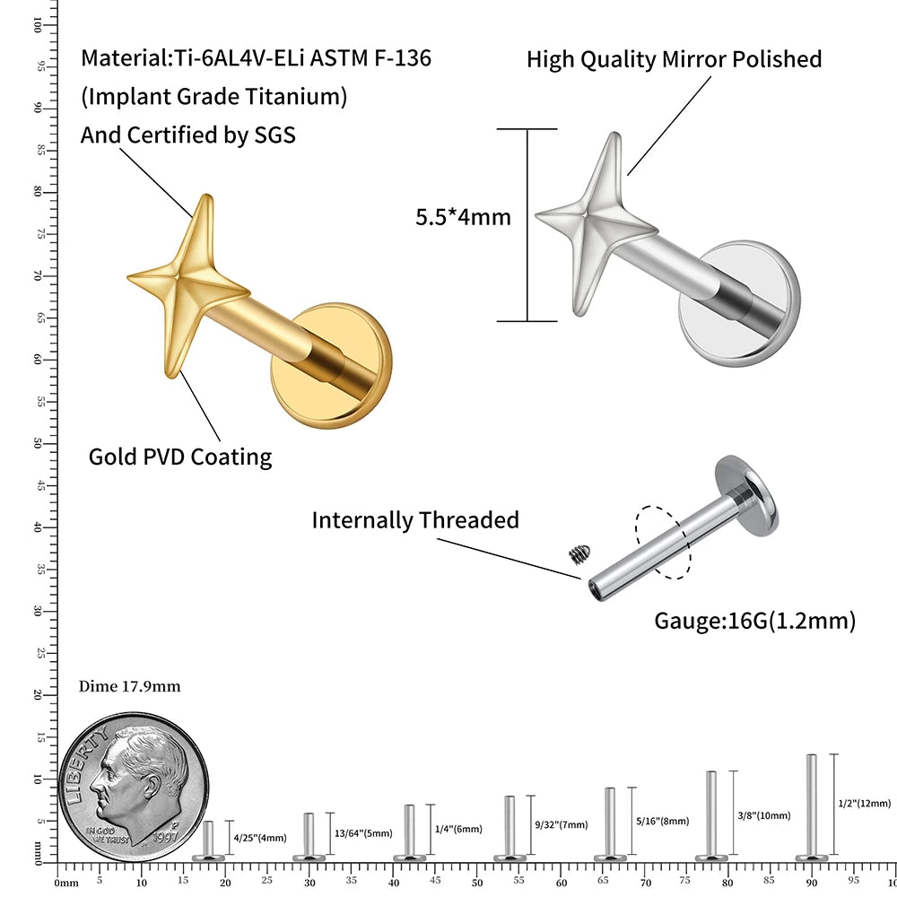Titanium 4-Point Star Flatback Stud