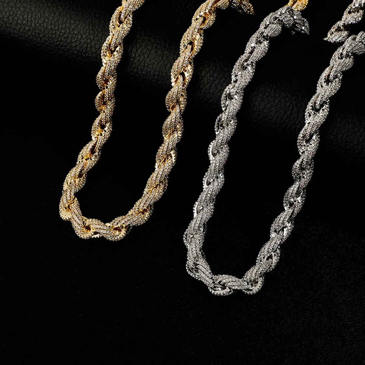 Diamond-Cut Twist Chain Necklace — 10mm Hip-Hop Gold & Silver
