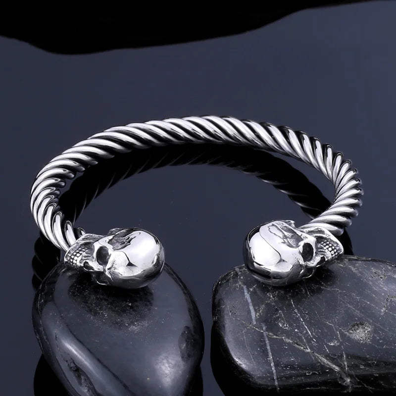Double Skull Bangle Bracelet