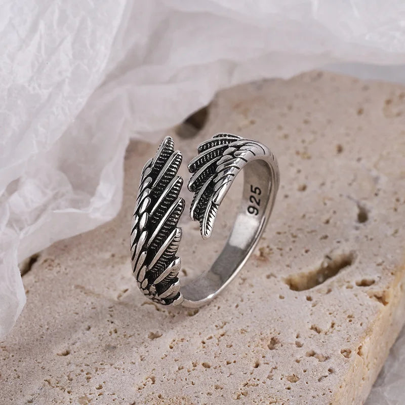 925 Sterling Silver Angel Wing Feather Ring