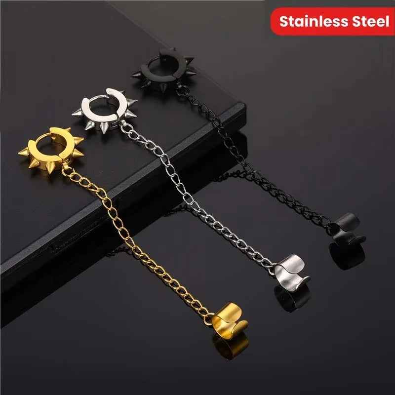 Rivet Spike Chain Huggie Hoop Earring
