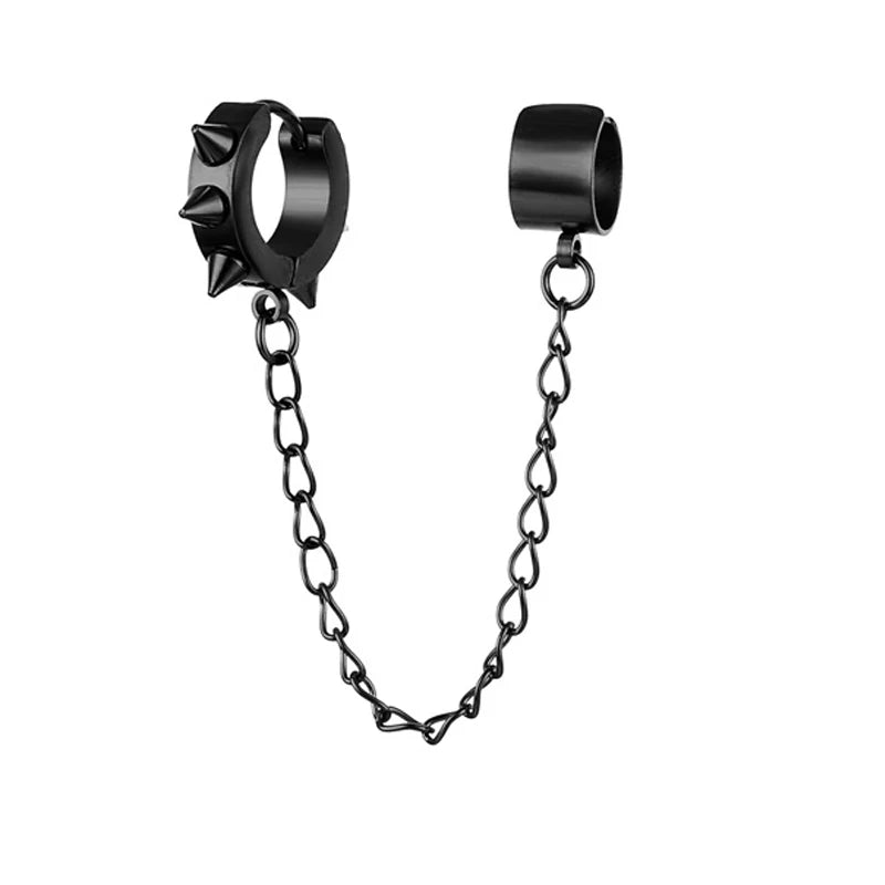 Rivet Spike Chain Huggie Hoop Earring