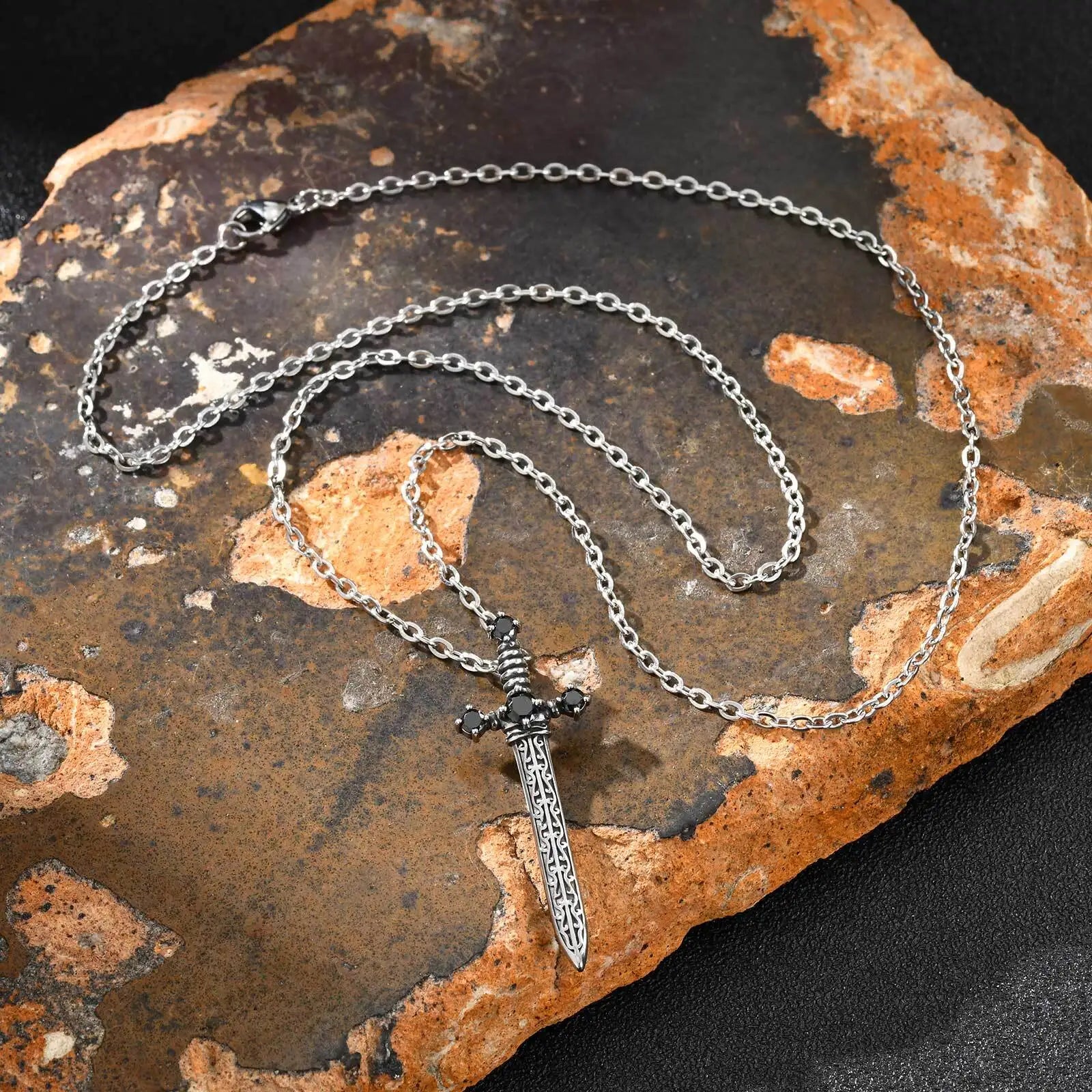 Black Zircon Sword Pendant Necklace
