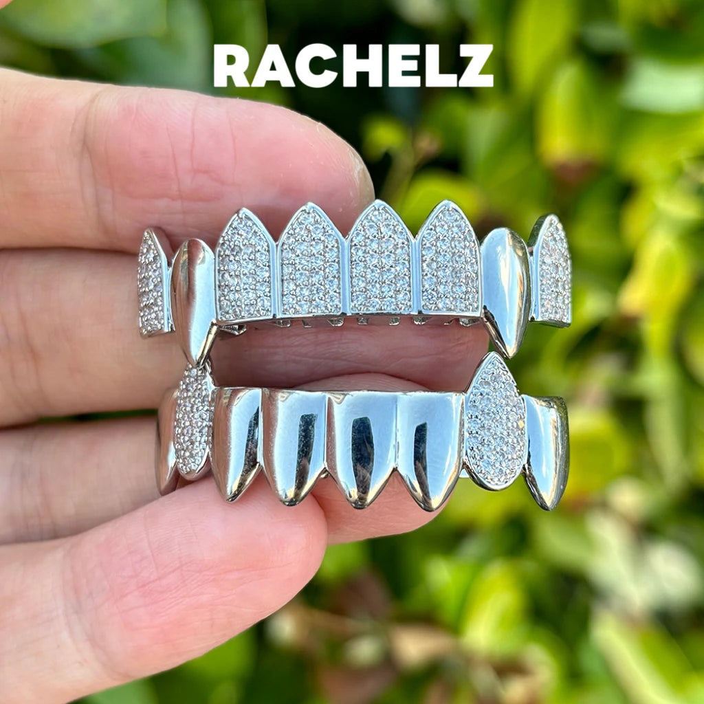 CZ Zircon Glossy Grillz — 6x Gold Plated Hip-Hop Fangs