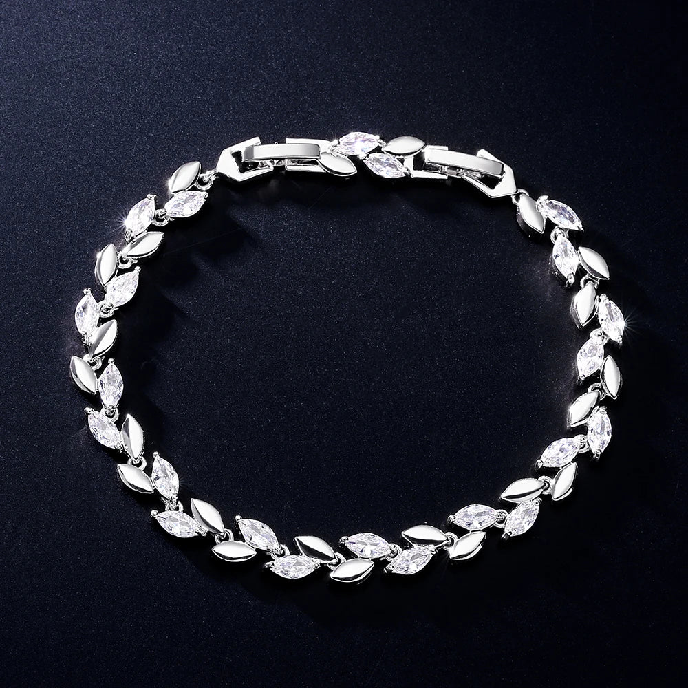 White Leaf Cubic Zirconia Cuff Bracelet