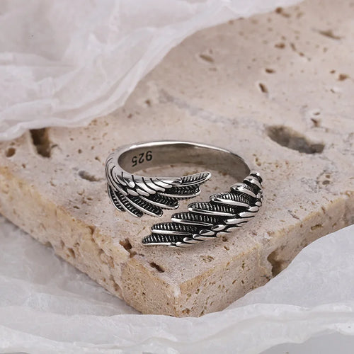925 Sterling Silver Angel Wing Feather Ring