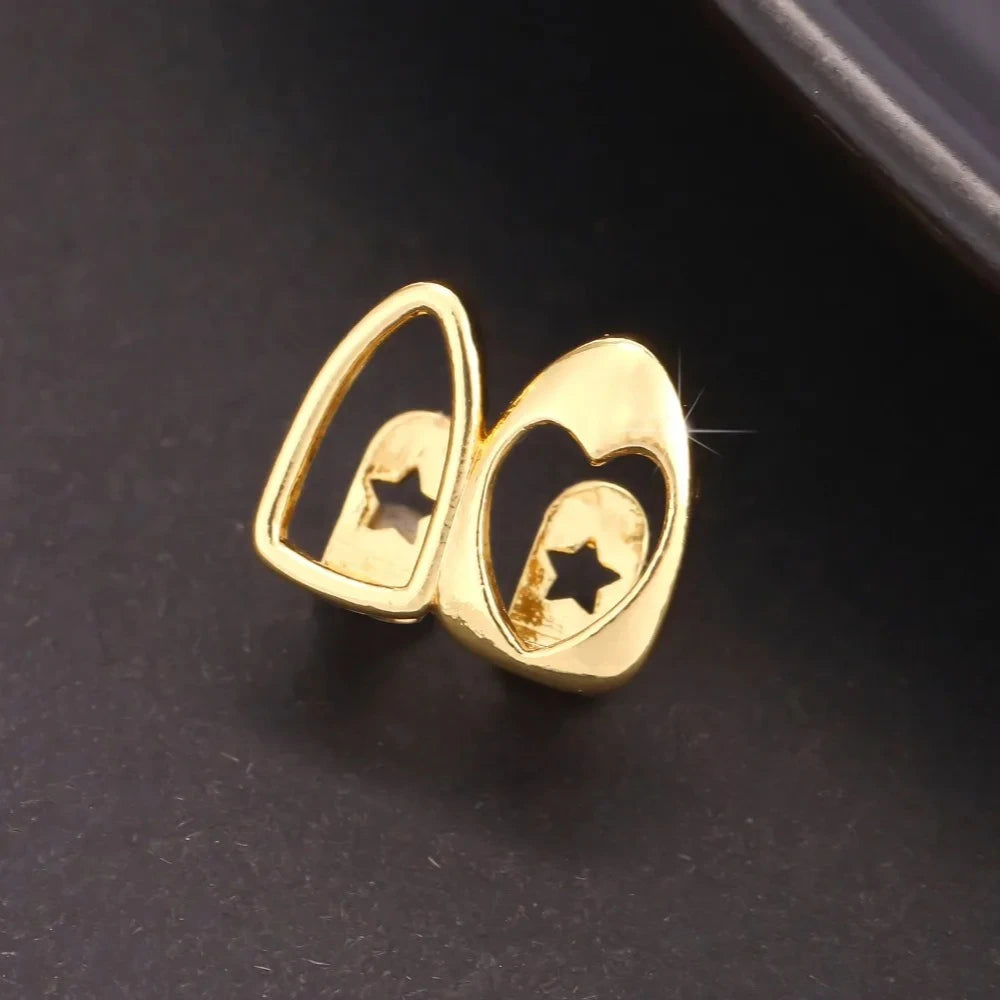 Hollowed Heart Zircon Dental Grillz — Gold & Silver