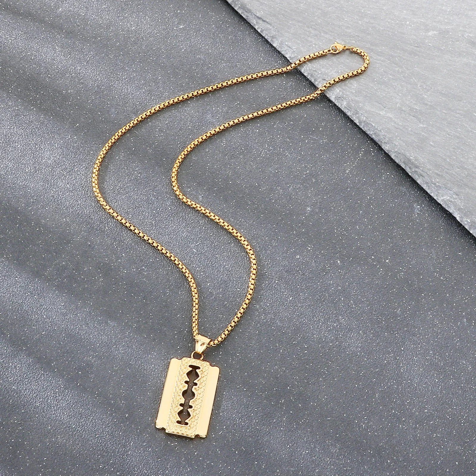 Double-Sided Razor Blade Pendant Necklace