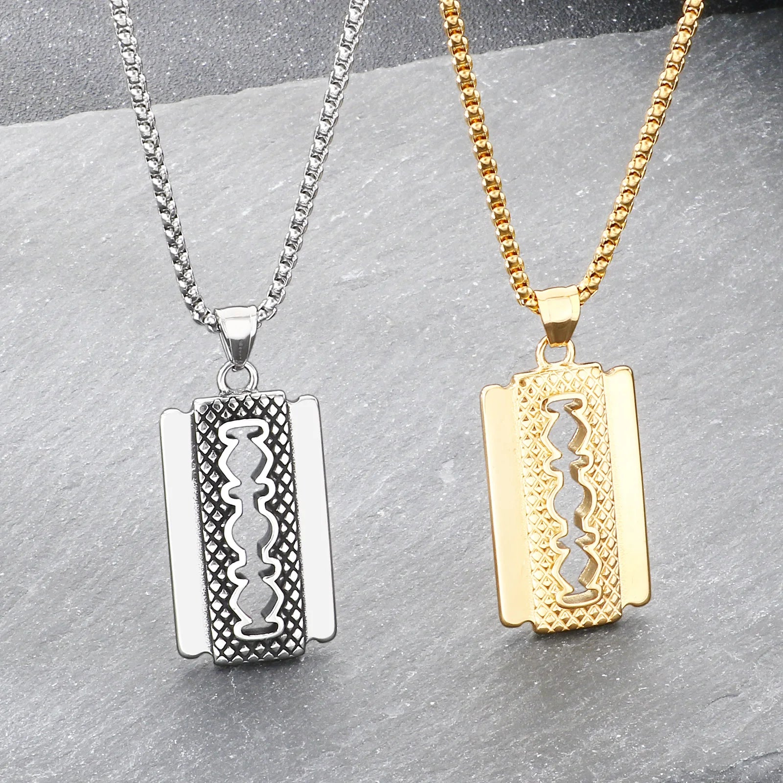 Double-Sided Razor Blade Pendant Necklace
