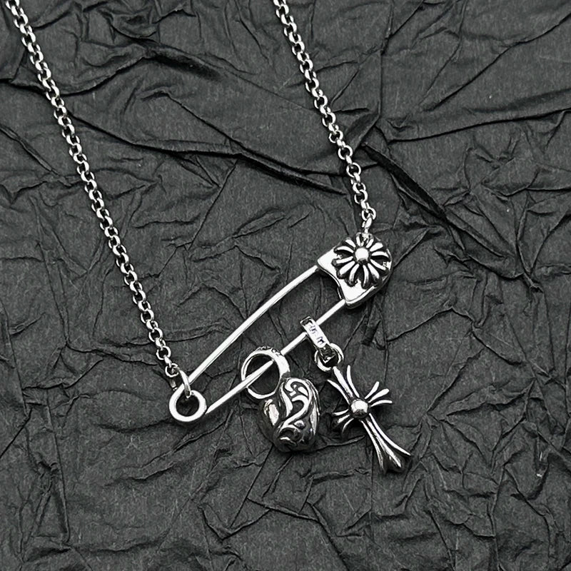 Heart Cross Pin Pendant Necklace
