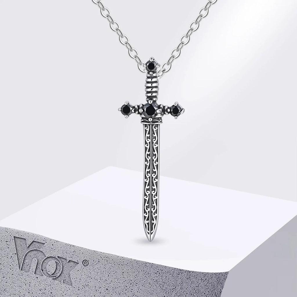 Black Zircon Sword Pendant Necklace