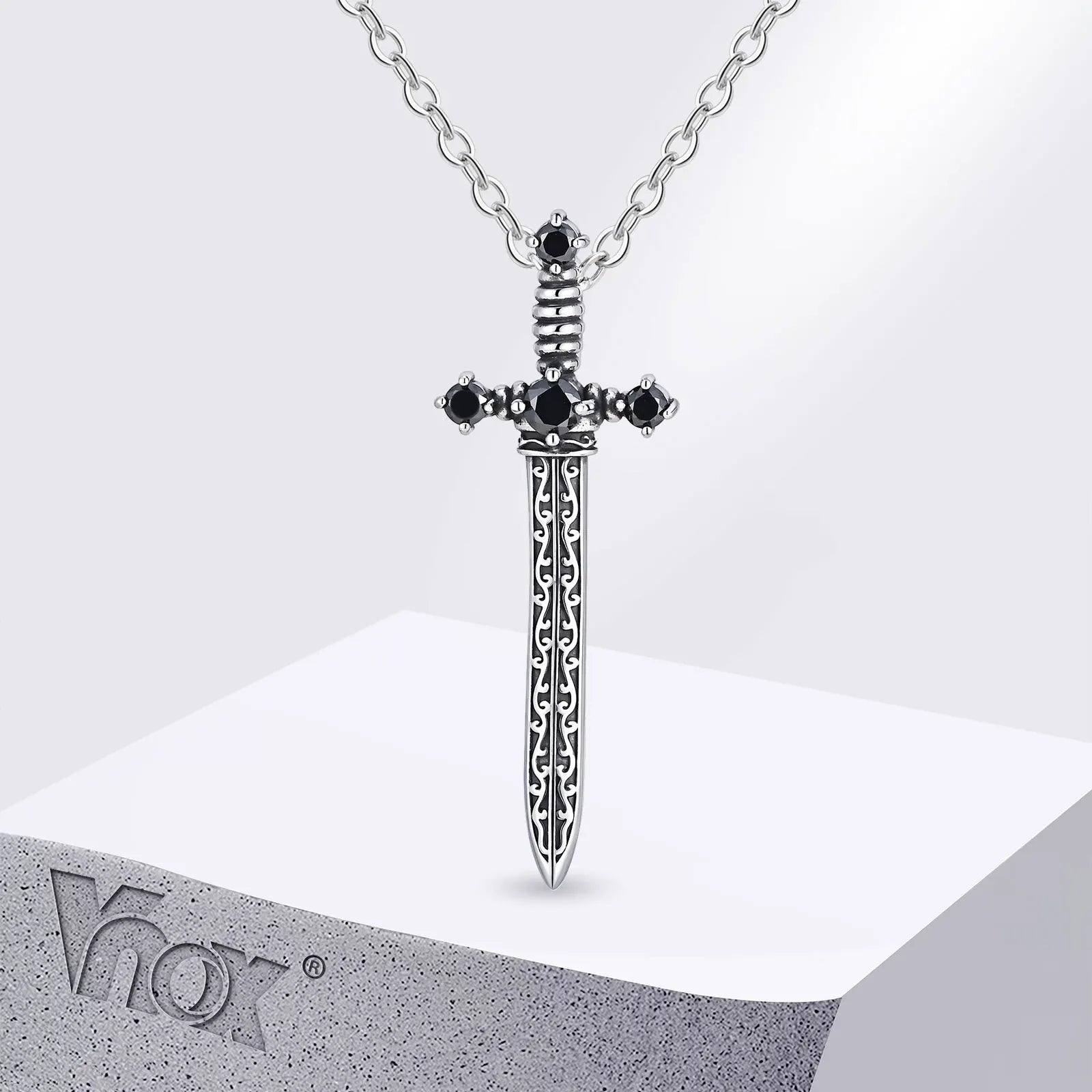 Black Zircon Sword Pendant Necklace