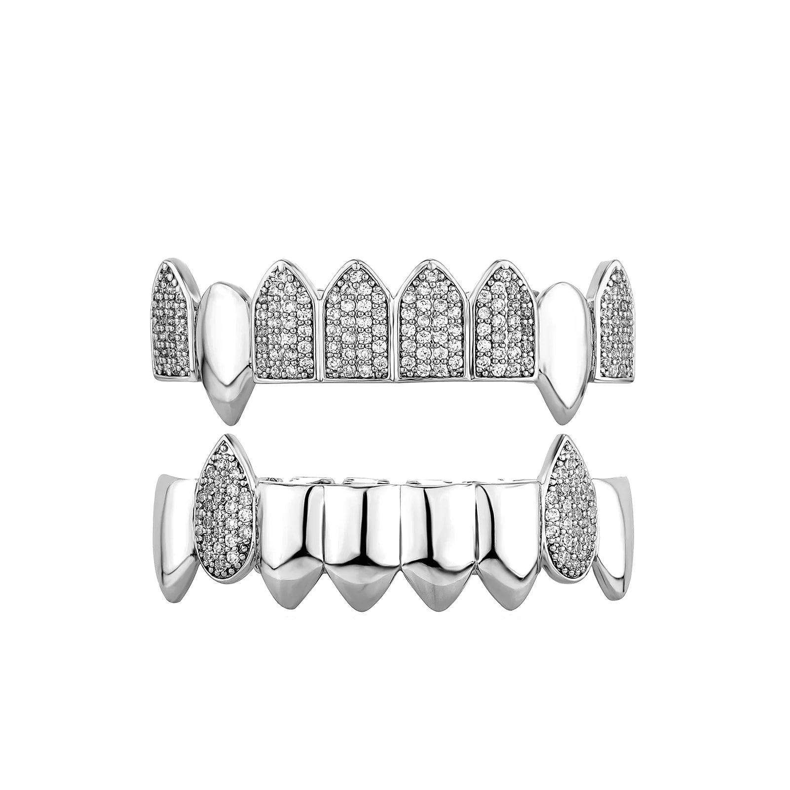 CZ Zircon Glossy Grillz — 6x Gold Plated Hip-Hop Fangs