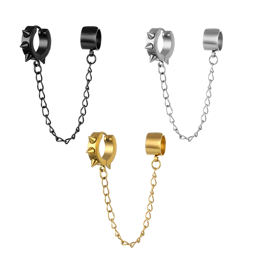 Rivet Spike Chain Huggie Hoop Earring