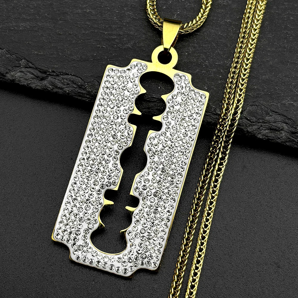 Rhinestone Razor Blade Pendant Necklace
