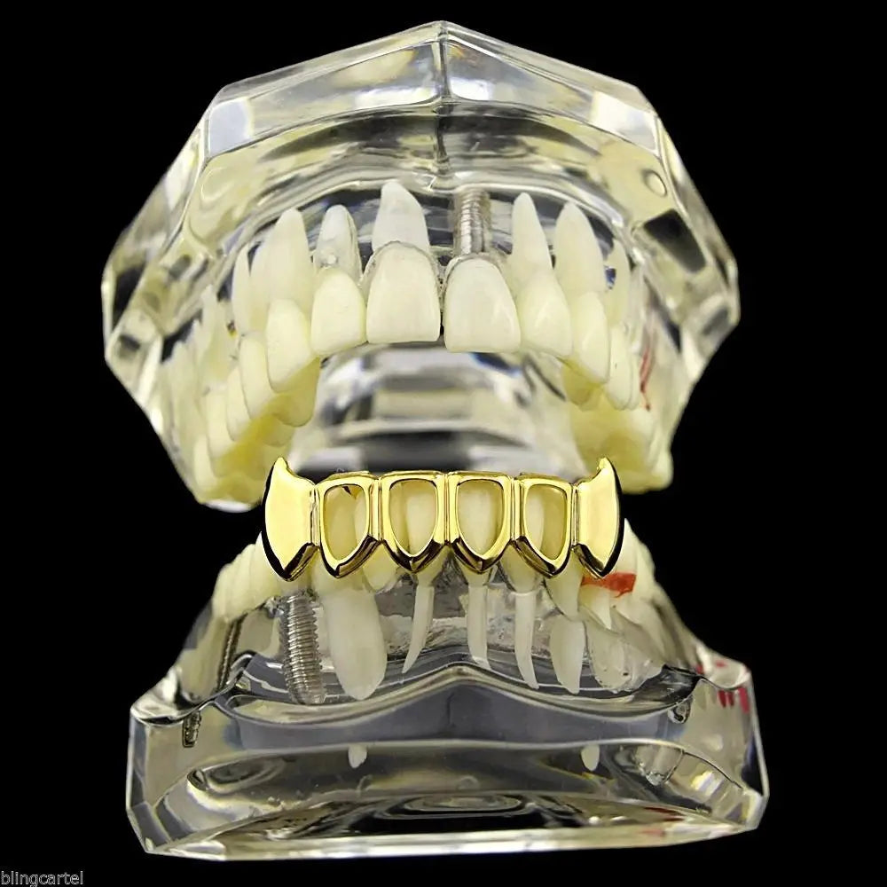 14K Gold Plated Vampire Grillz — Hip-Hop Top & Bottom Set