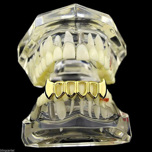 14K Gold Plated Vampire Grillz — Hip-Hop Top & Bottom Set