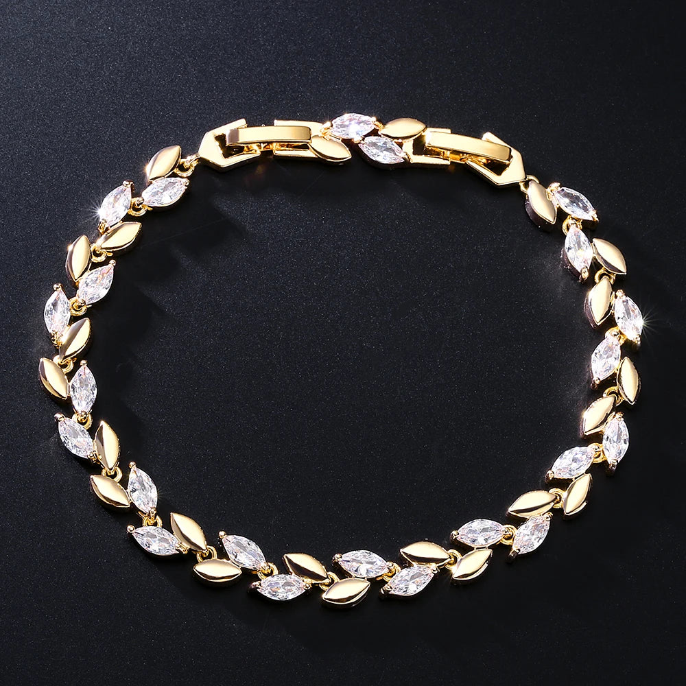 White Leaf Cubic Zirconia Cuff Bracelet
