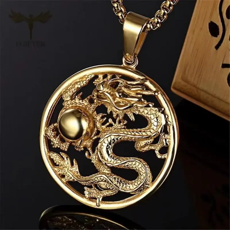 Coiled Shadow Dragon Pendant Necklace — Polished Gold