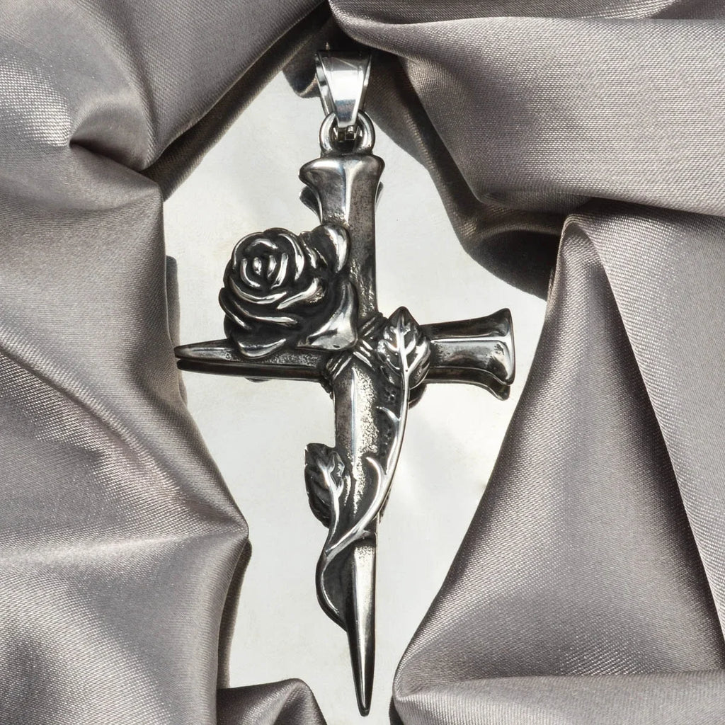 Gothic Cross with Rose Pendant