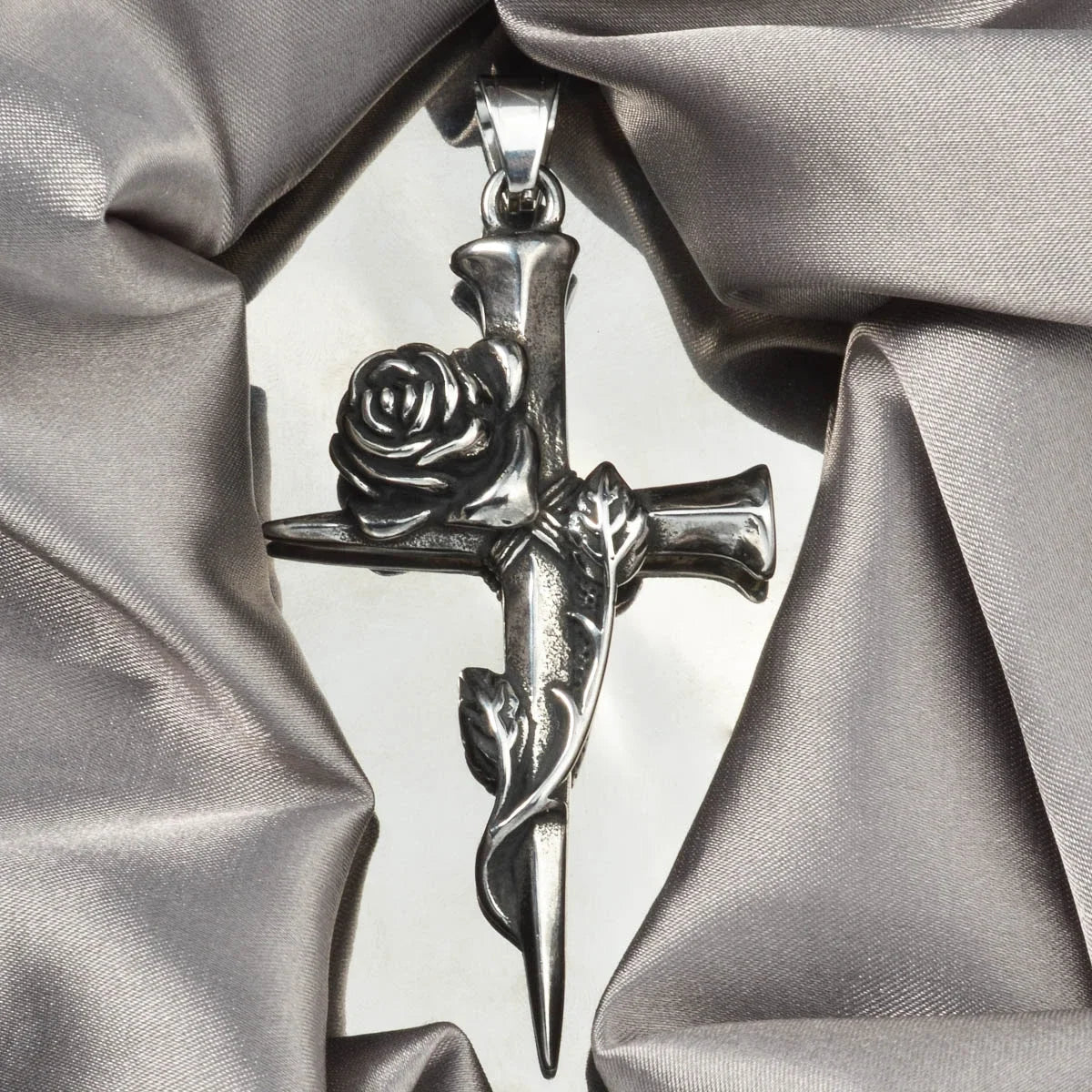 Gothic Cross with Rose Pendant