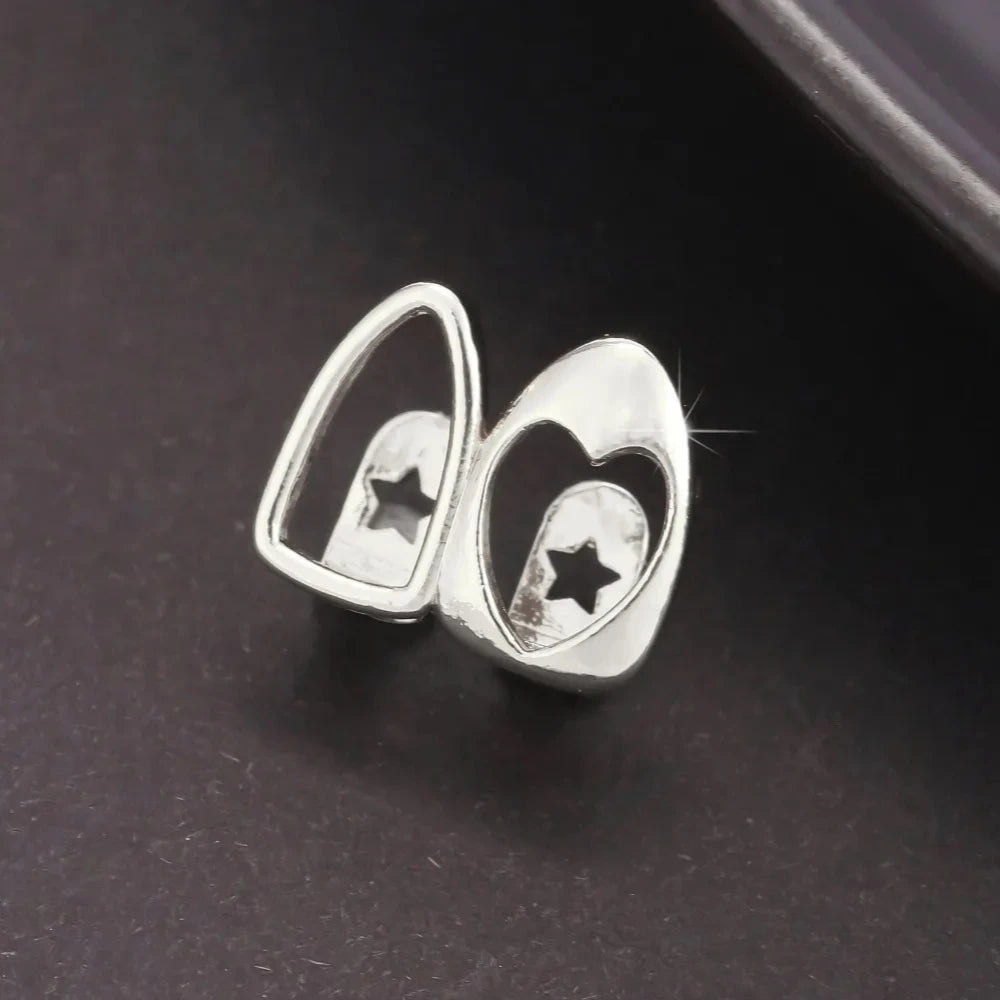 Hollowed Heart Zircon Dental Grillz — Gold & Silver