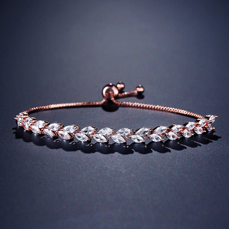 White Leaf Cubic Zirconia Cuff Bracelet