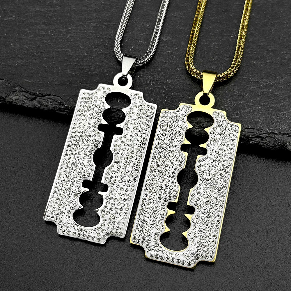 Rhinestone Razor Blade Pendant Necklace
