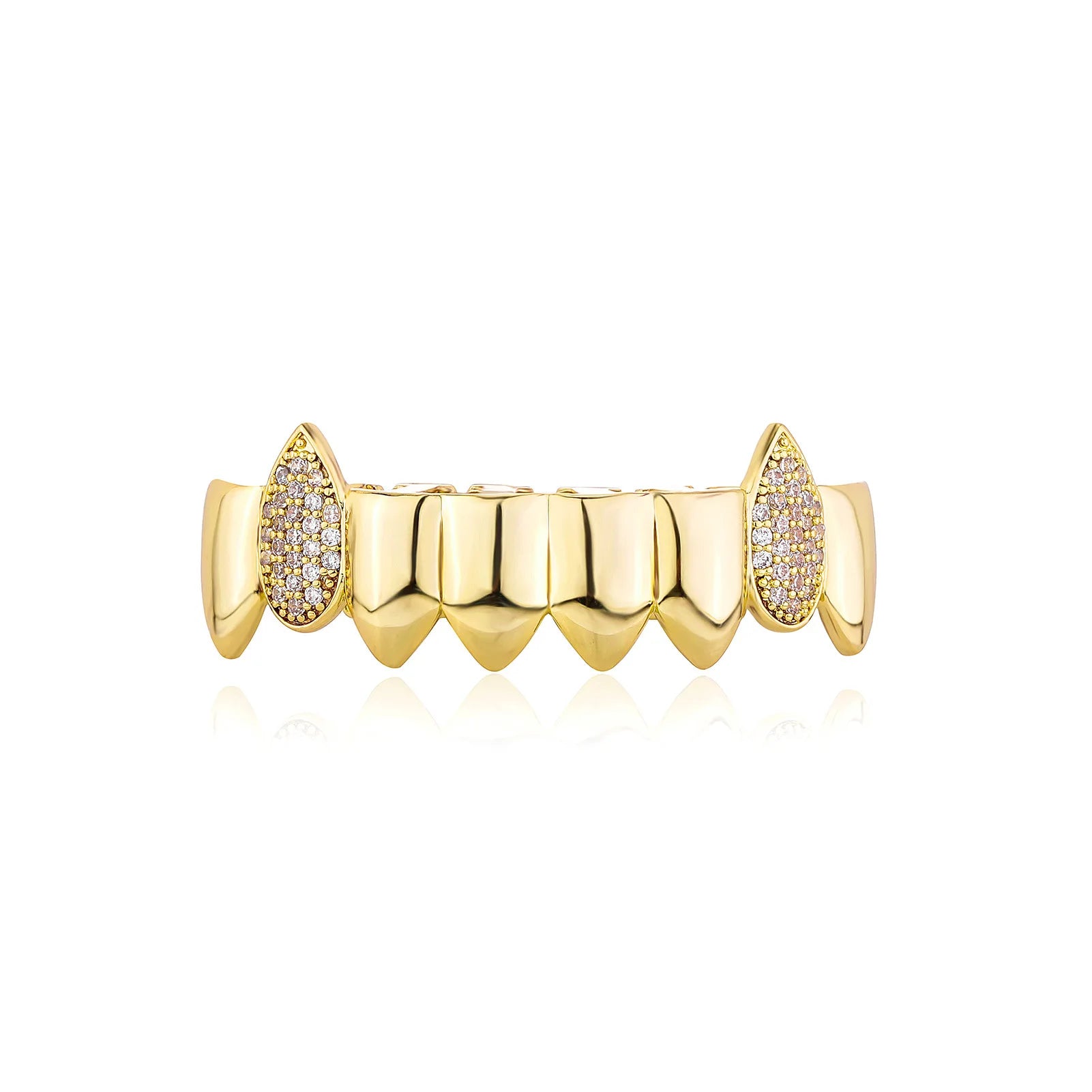 CZ Zircon Glossy Grillz — 6x Gold Plated Hip-Hop Fangs