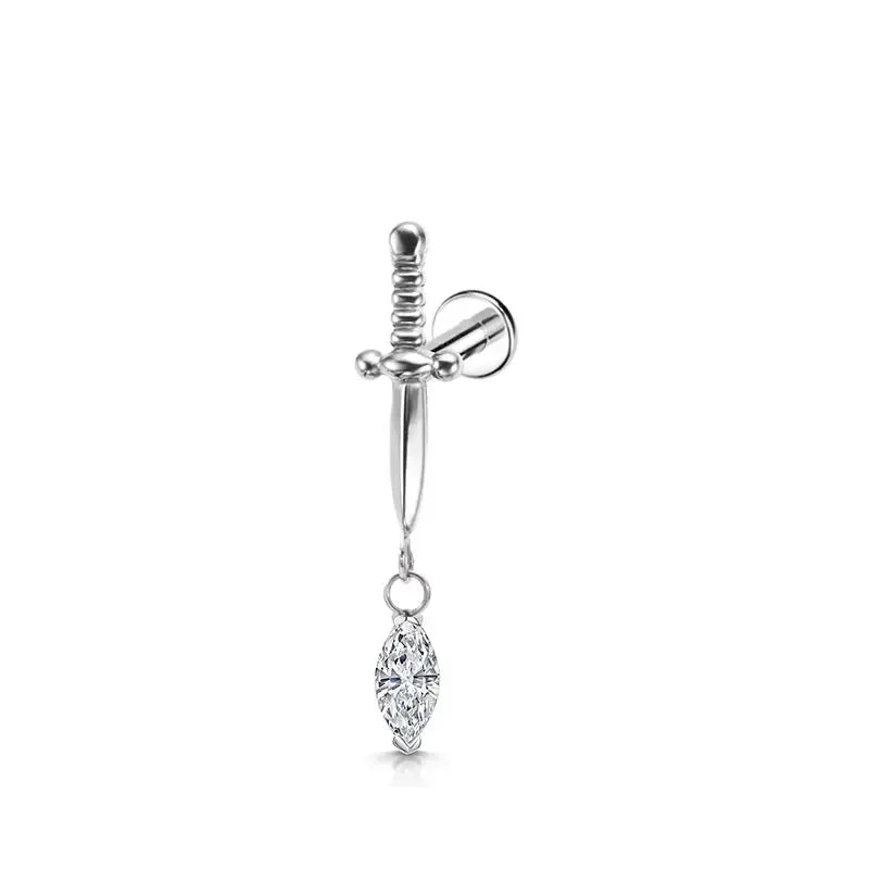 Titanium Gothic Marquise Sword Labret Stud