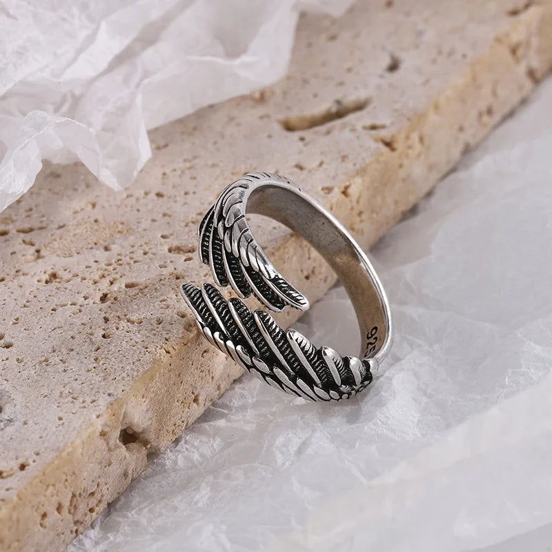 925 Sterling Silver Angel Wing Feather Ring