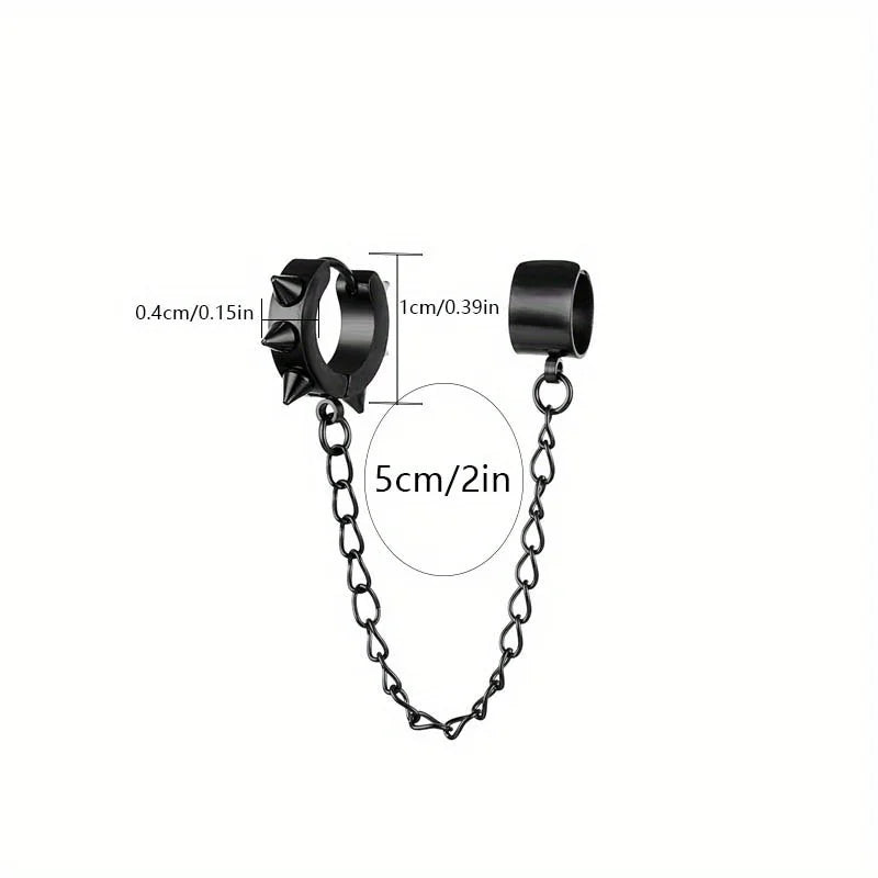 Rivet Spike Chain Huggie Hoop Earring
