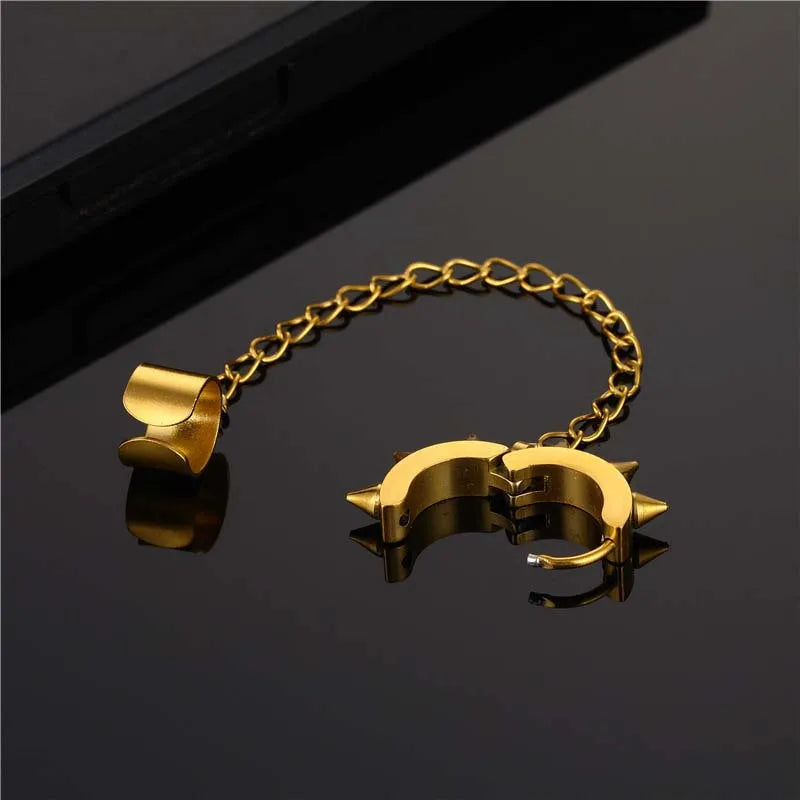 Rivet Spike Chain Huggie Hoop Earring